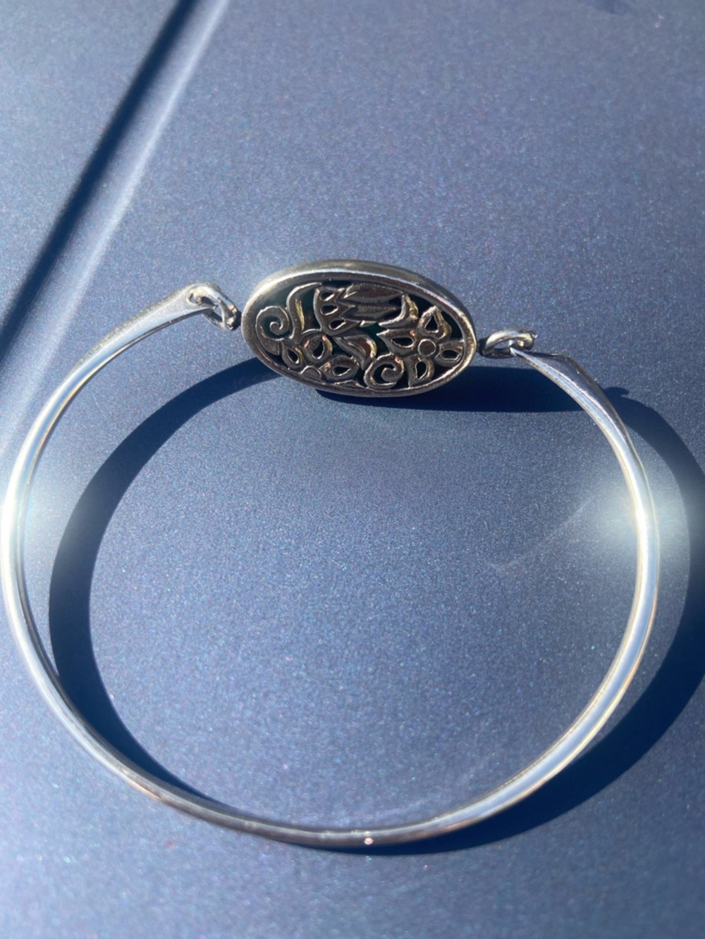 Sterling Silver Filigree Oval Bangle Bracelet - Silver - Picture 12 of 17